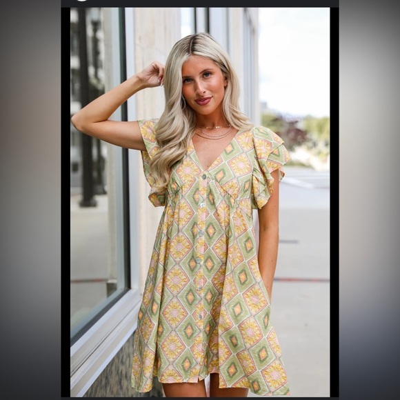 Very J Pastel Geometric Print Dress - Picture 1 of 8